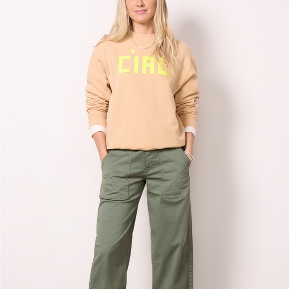 Clare V. Le Drop Sweatshirt 'CIAO' Print Sand Color | L - Picture 2 of 7